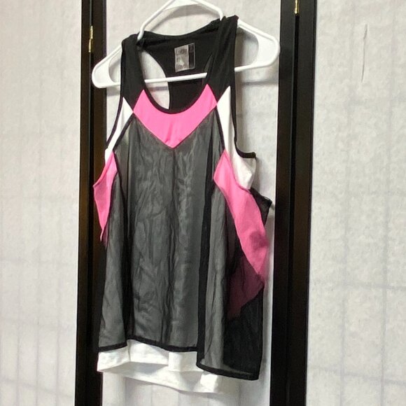 Lucky in Love Racerback Mesh Dual Layer Knit Sport Activewear Top Black Pink NWT - Picture 4 of 15